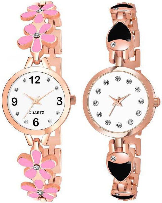 Analog Watch - For Girls ROSE GOLD ROUND DESIGNER DIAMOND STUDDED WATCH NEW ARRIVAL FAST SELLING TRACK DESIGNER CHAIN BELT WATCH FOR FESTIVAL_PARTY_PROFESSIONAL WEAR WATCH FOR GIRLS_WOMEN COMBO WATCH