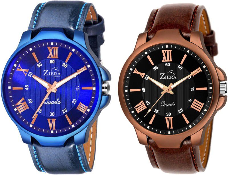 Blue and brown Leather Strap combo for Boys with style Analog Watch - For Men ZR974-ZR630