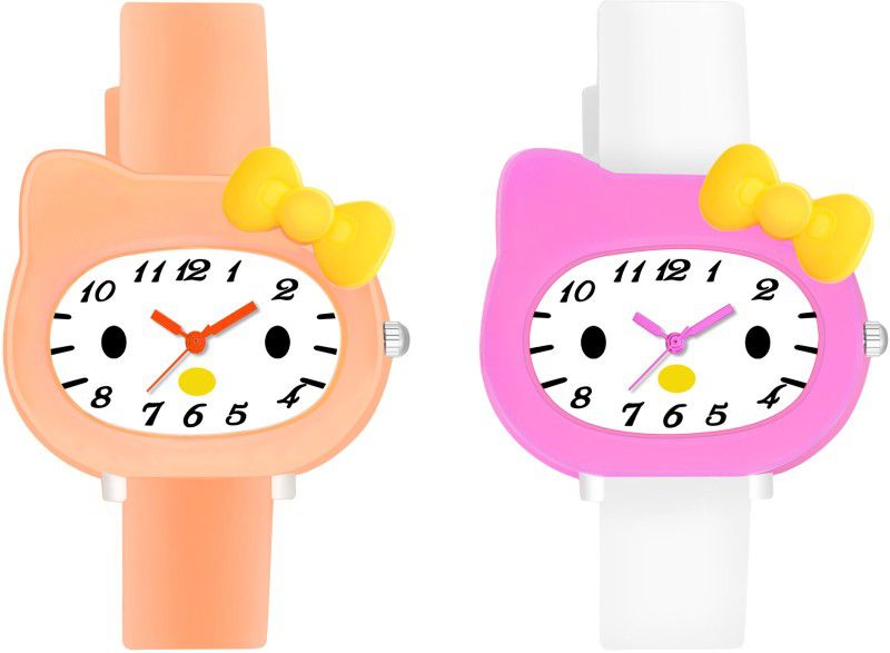 Cartoon Collection Combo Watch For Children Kids Analog Watch - For Boys & Girls Hello Kitty Orange And White