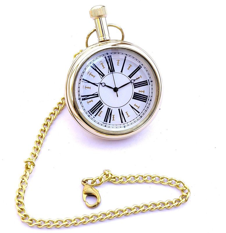 k.v handicrafts Classic Brass Antique Indian Look Gandhi Watch / Pocket Watch with Long Chain By- K V Handicraft kvh00061 Brass Finish BRASS Pocket Watch Chain
