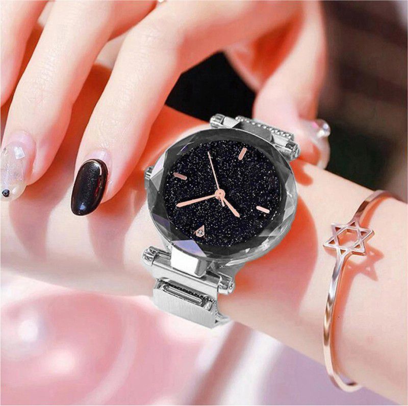 Magnetic Chain magnet strap mash hand watch girls watch for women gift Silver Analog Watch - For Women Magnet Strap Magnetic Girls Watch for Women 4point Silver
