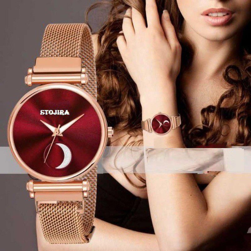 New Best Collection Stylish Beautiful Design Fashion wrist Watch For women Analog Watch - For Women Latest new Mroon Dial Luxury Mesh Magnet Buckle Analogue Watches For girls