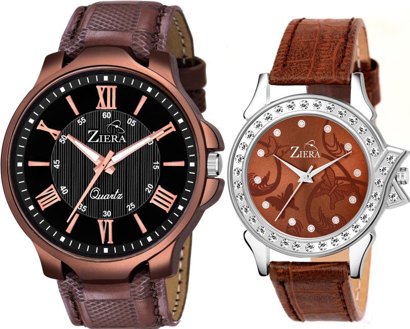 Brown leather strap Men and Women Analog Watch - For Couple ZR602-ZR2023