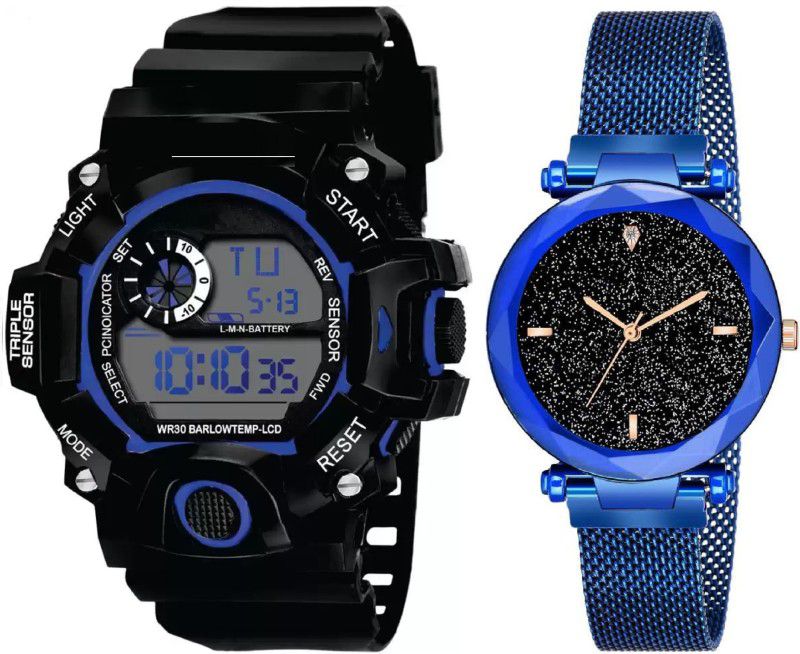 Analog Watch - For Couple Valentine Gift Shcock Sports Water Resistance Original Black Collection Digital Watch And Analogue Couple watch