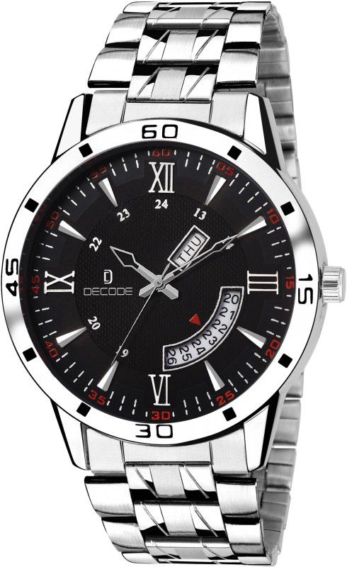 Day Date Collection Analog Watch - For Men Stainless Steel Day and Date Black Dial CH98 Wrist