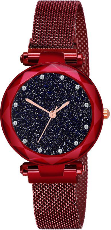 Magnetic Chain magnet strap mash hand watch girls watch for women gift Red Analog Watch - For Girls Magnet Strap Girls Women 12 Diamond New Rishtey Red