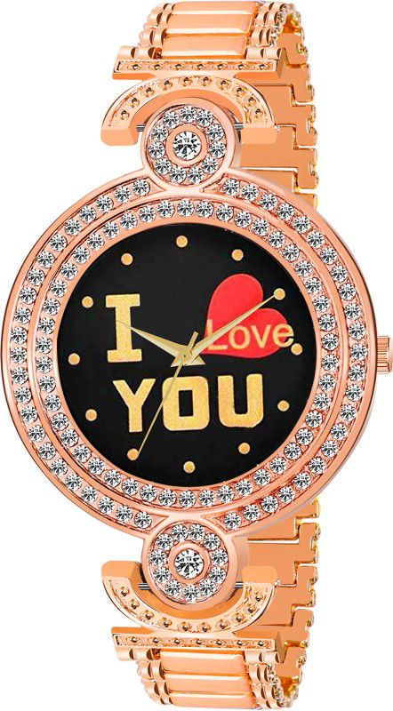 Imperial Round Black Dial Latest Fashion Metal Strap Stylish Analog Watch - For Women GR-101-RG-LOVE U