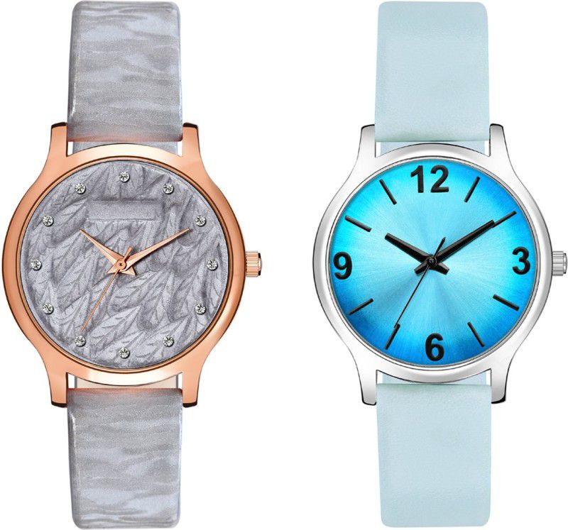 New Combo Attractive Leaf Design Dial And Guanine Leather Strap Analog Watch - For Girls MT335353