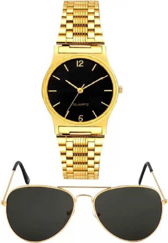 Analog Watch - For Boys OLD IS GOLD FASHION SQUARE DIAL GOLD FANCY PLATINUM CHAIN FOR GENT'S AND GENTLEMAN NEW TREND COMBO SUN-GLASS-01+ WATCH-01 ANALOG WATCH AND SUN-GLASS - FOR MEN'S AND BOYS