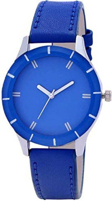 Stylish leather cut Glass BLUE Dial BLUE STRAP Color Girls Stylish Cut Glass watch for For GIRLS and women watch Analog Watch - For Girls Blue cut glass blue Leather strap Analog Watch for girl