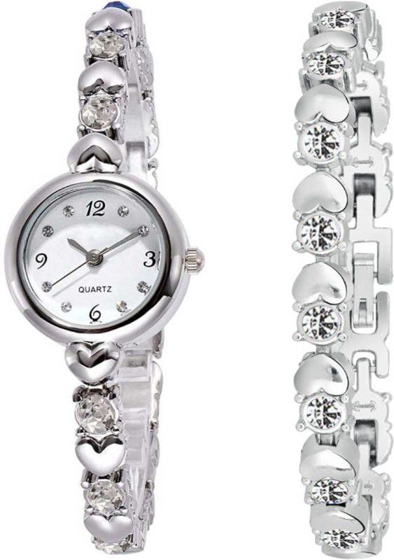 Analog Watch - For Women New Looking White Dial Silver diamond & Silver Belt With Bracelet
