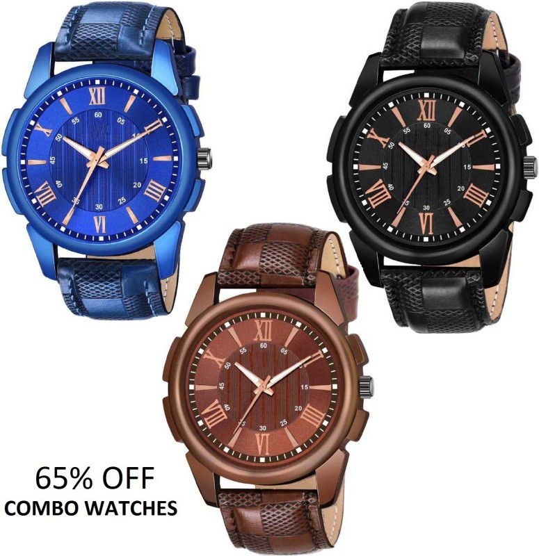 Analog Watch - For Boys Boys and Men's Exclusive Men426 BLUE, BROWN AND BLACK Analog Combo Watches - For Men Unique New Watches Best Design And Best Gift