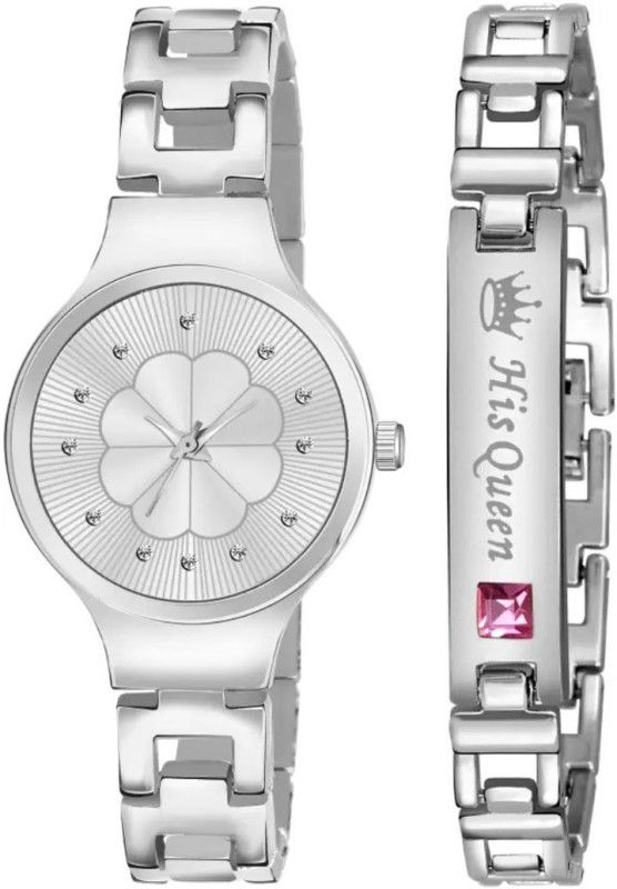 Analog Watch - For Women New Fancy Stylish Silvar Analog Watch & His Queen Bracelet For Girls Watch