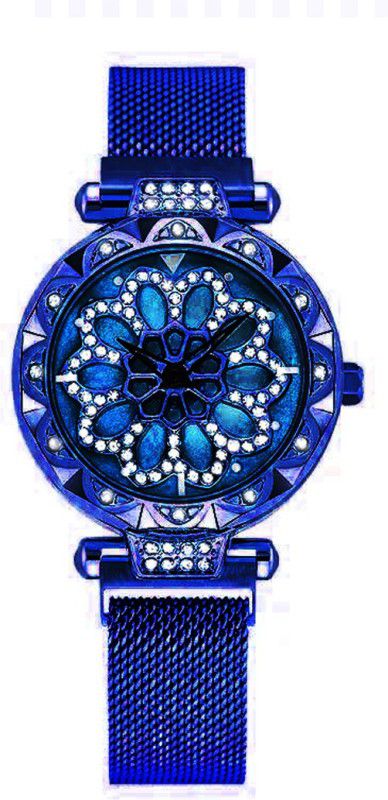 Analog Watch - For Girls New Fashion Dimous Luxury Mesh Blue Magnet Buckle Starry sky Quartz Watches For girls Fashion Mysterious Lady