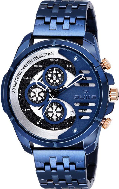Blue, Black & Silver Chronograph Dial with Mesh Blue chain Strap Analog Watch - For Men DK4010CRM02C