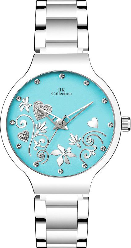 Blue Studded Dial with Silver Bracelet Strap Analog Watch - For Women IIK-3109W