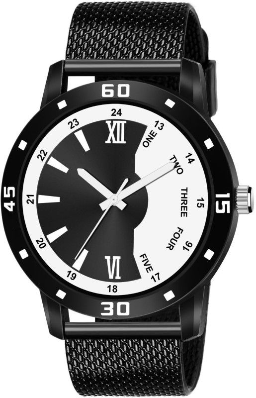Analog Watch - For Men MEN_542 Black & White Stylish Dial & Black PU Belt