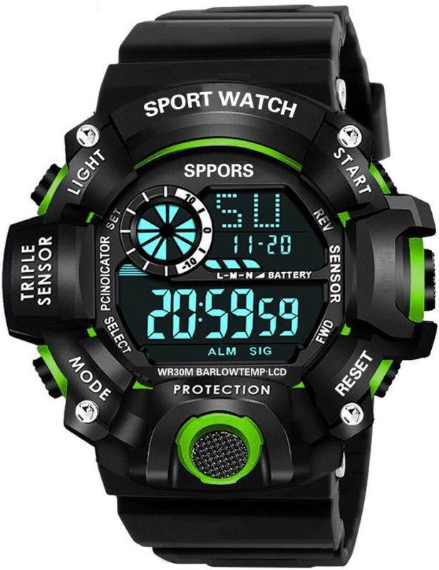 Outdoor Sports Digital Watch - For Men Digital Multifunctional Black Dial W252GRN