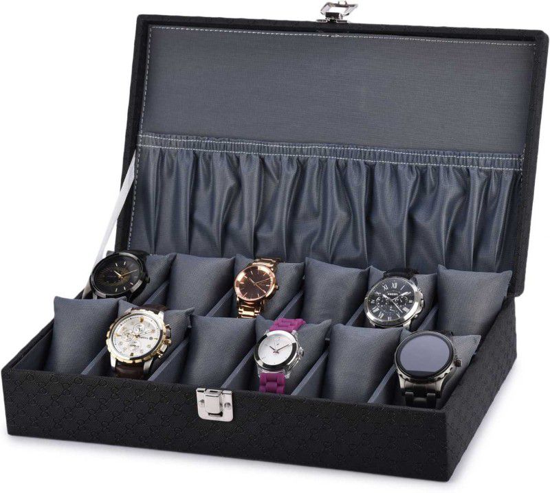 Black & Gray 12 slots watch box Watch Box  (Black & Gray, Holds 12 Watches)