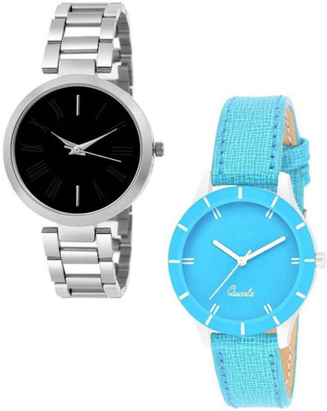 Analog Watch - For Girls Stylish Stainless steel Chain Black Dial And Studded Cut Glass