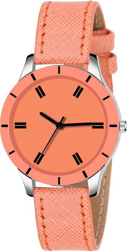 Analog Watch - For Girls New Stylish Orange Cut Glass Leather Strap Watch For women
