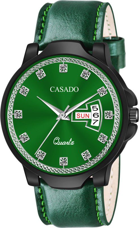 Diamond Studded | All Green | Trending Day and Date | Synthetic Leather | Boys Analog Watch - For Men CSD-617-GREEN-S-GREEN-L