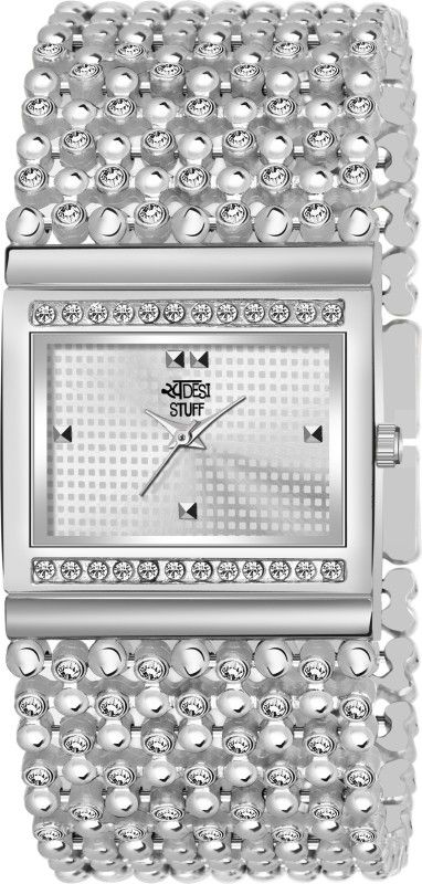 Analog Watch - For Women Silver Rectangle Dial Latest Stylish Elegant Jewel Diamond Studded Metal Strap Bracelet