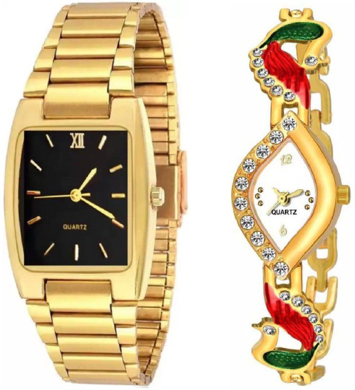 G-P GOLD ANALOG, COUPLE WATCH Analog Watch - For Boys & Girls STYLISH GP AND PEACOCK COUPLE WATCH, WITH GOLD PLATED STRAP ANALOG WATCH.