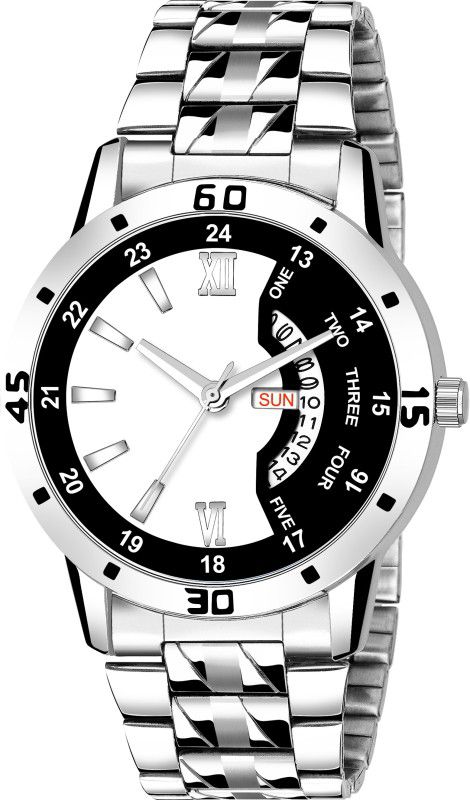 Latest Style Multi Color Dial Day & Date Functioning Stainless Steel Chain Water Resistant Quartz Analog Watch - For Men DDC-036