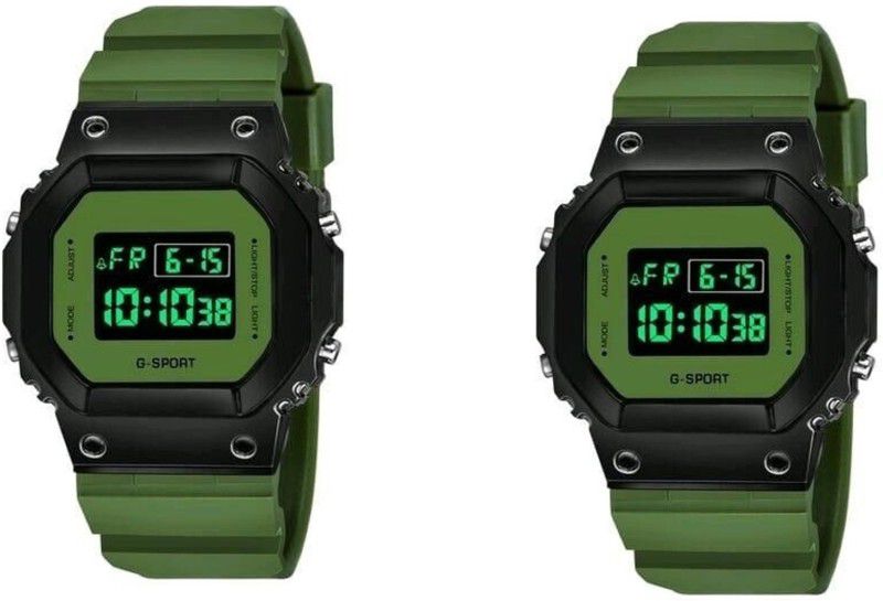 Digital Watch - For Boys & Girls Green Digital MultiFunctional Automatic Waterproof Digital Sport Watch Set of 2
