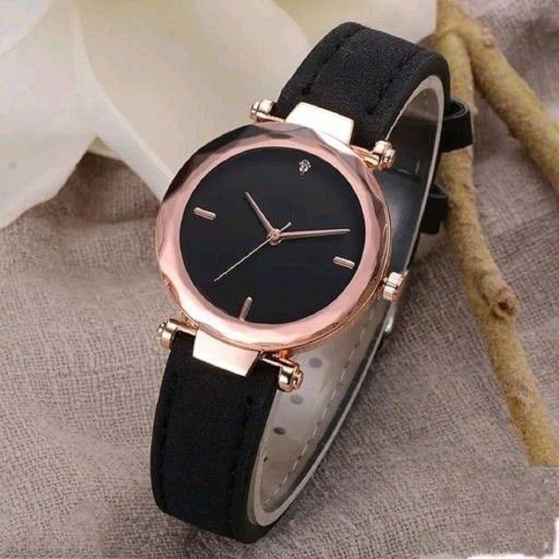 New Rich Looking Premium Quality best Designer Fashion Wrist Analog Watch Girls Analog Watch - For Women New Latest Collection beautiful Black Dial Leather belt Watch - For Women