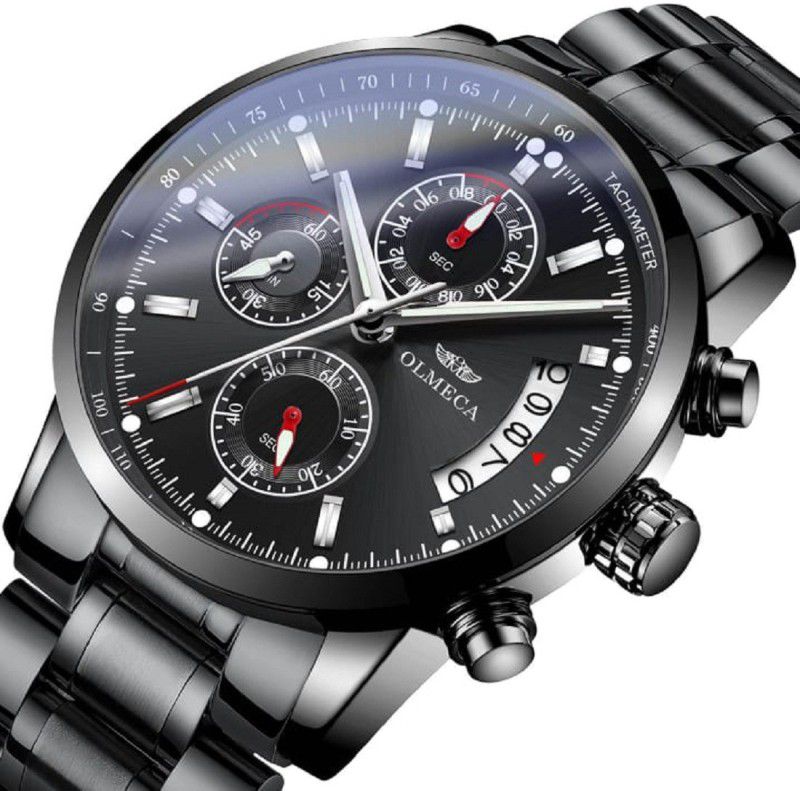 Three-Eye Six-Needle Analog Watch - For Men Berry in Royal Black Business Class Luxury Chronograph Relogio Masculino Waterproof Auto Calendar Inside Dials Working