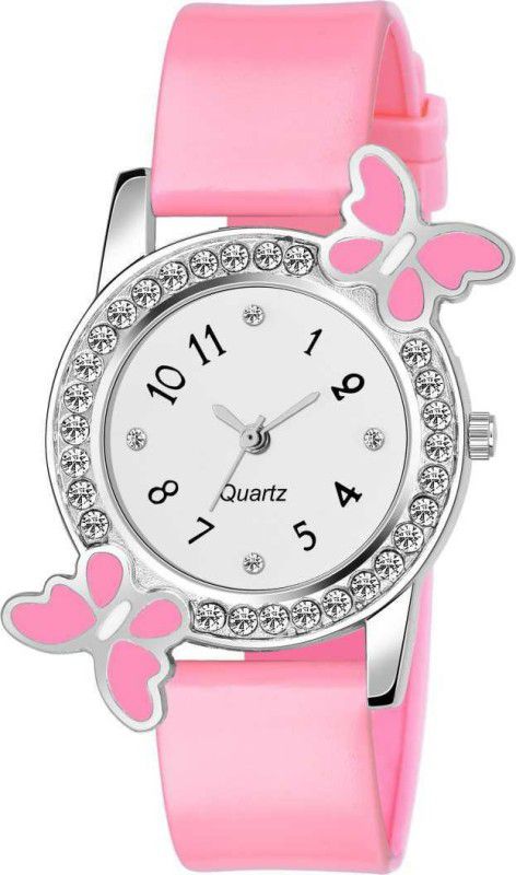 Analog Watch - For Girls New Pink Stylish Diamond Studded Butterfly Women Watch