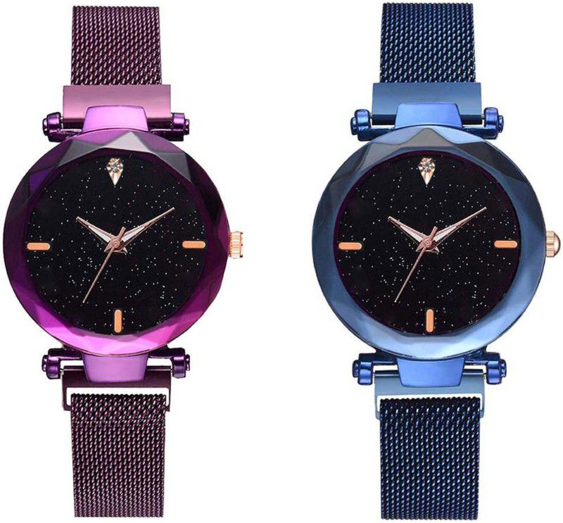 Set Of 2 Analog Watch - For Women Analogue Purple Blue Dial Watch