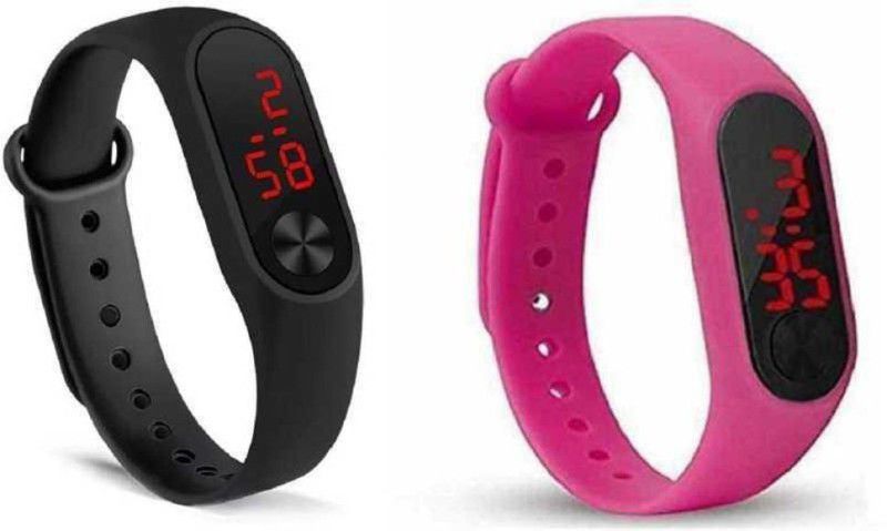 Stylish Professional Digital Watch - For Boys & Girls m2 Black - Pink color digital watch for boys, digital watch for girls