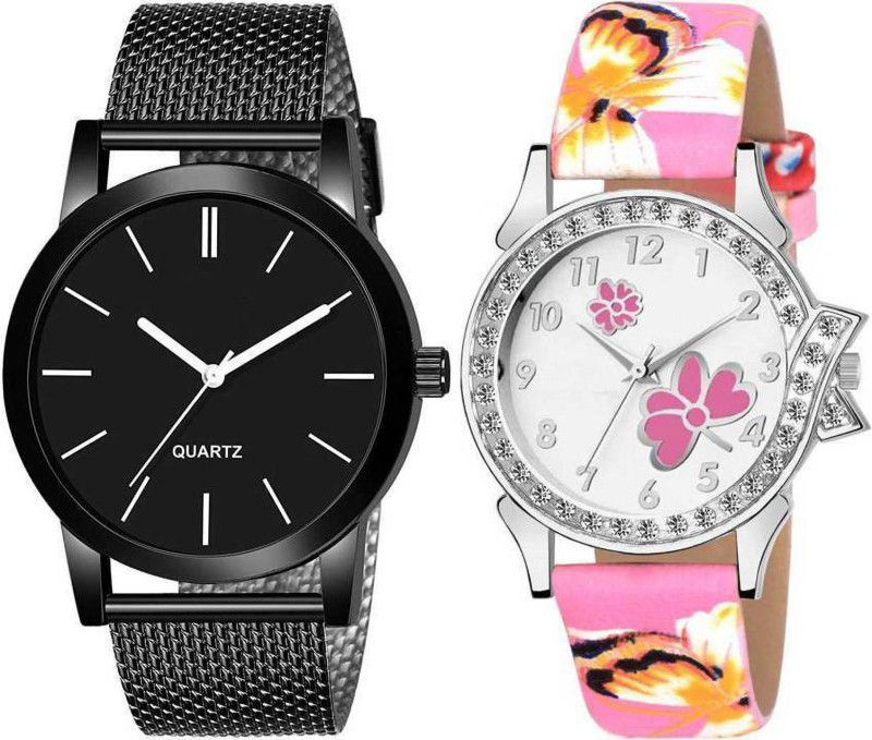 Analog Watch - For Boys & Girls BLACK PINK ROUND ANALOGUE DIAL LATHER BELT WATCH COMBO ROMAN DIAL NEW ARRIVAL FAST SELLING TRACK DESIGNER LATHER BELT WOMEN LADIES GIRLS DESIGNER WRIST WATCH FOR FESTIVAL PARTY PROFESSIONAL DIWALI SPECIAL COMBO WATCH