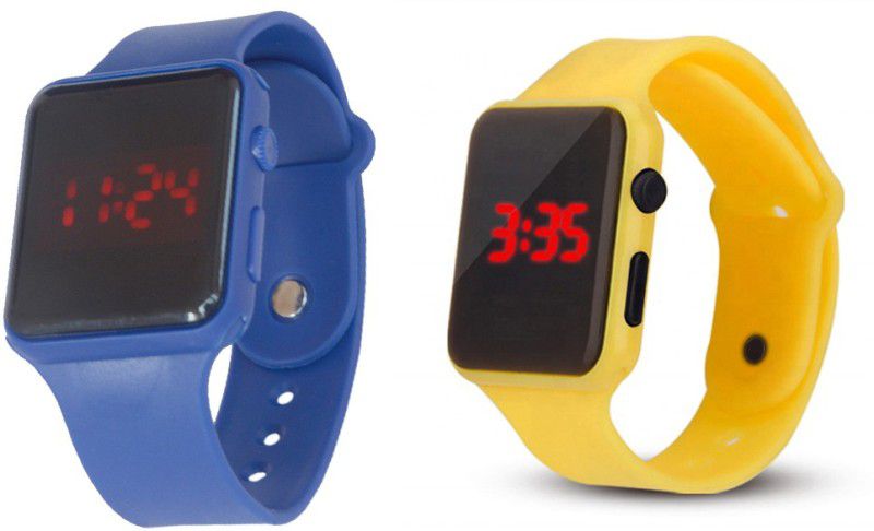 Digital Watch - For Boys & Girls latest series 4 type Blue & Yellow digital watch for boys, series 4 type digital watch for girls