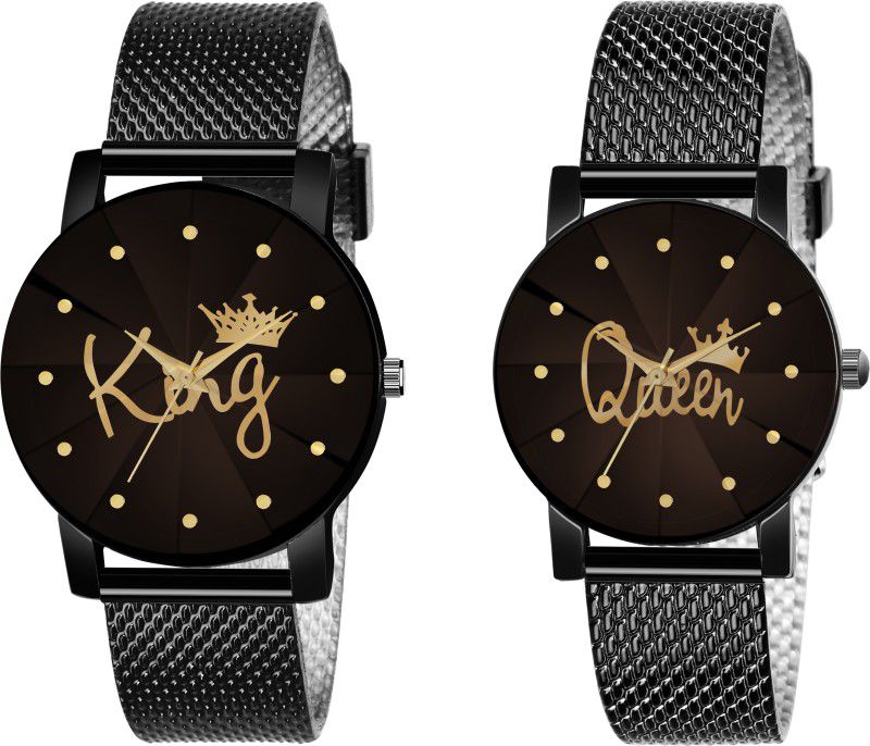 Analogue Quartz Movement Black Color King and Queen Couple Combo Watch for Men and Women (Popular of King & Queen for Couple Special -Pack of 2) Analog Watch - For Men & Women saferchain
