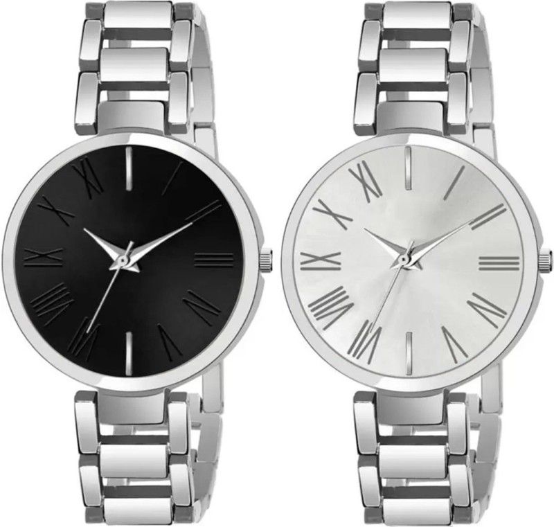 Analog Watch - For Women BLACK & SILVER Dial & Stainless Steel Stylish COMBO