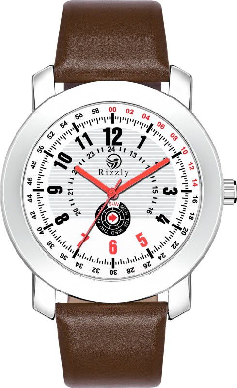 Analog Watch - For Men White Dial Brown Leather Strap