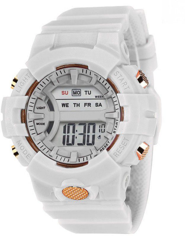 Childrens LED 7 Different Light Multifunctional Digital Watch - For Boys & Girls G-S325WH White Dial Multi-functional