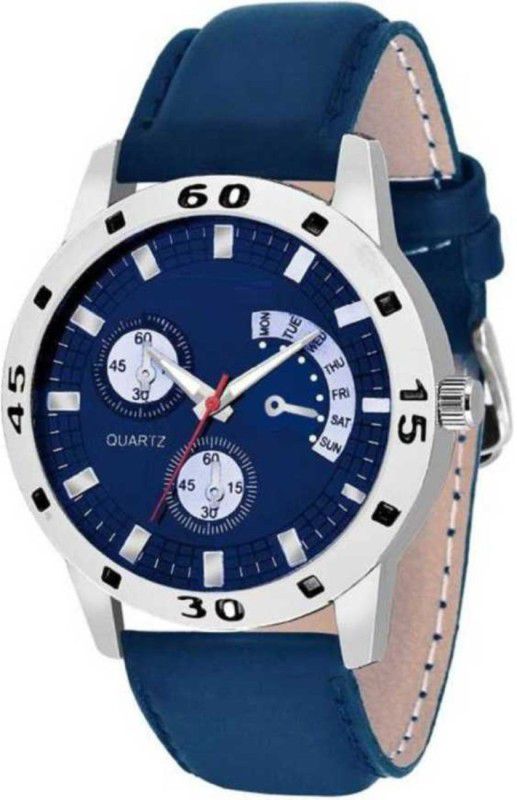Analog Watch - For Men Stylish Cronograph Pattern Blue Leather Strap Analog Watch