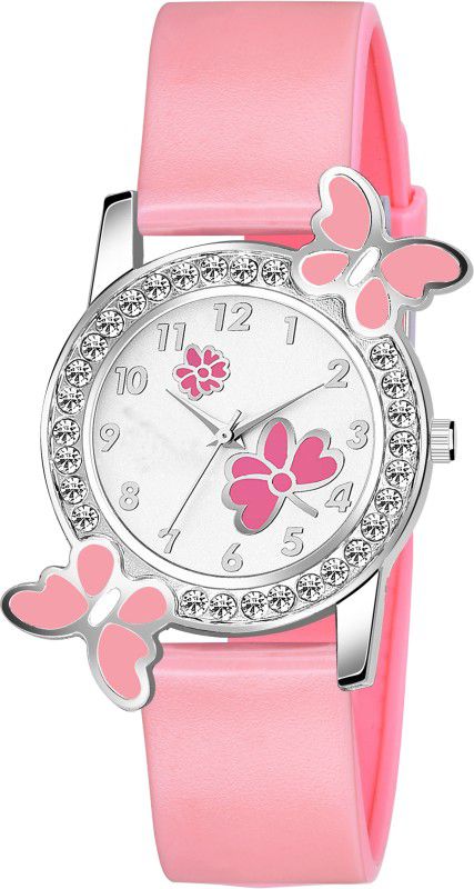 Analog Watch - For Girls Pink Dual Flower Dial Pink PU Strap Watch For Girl