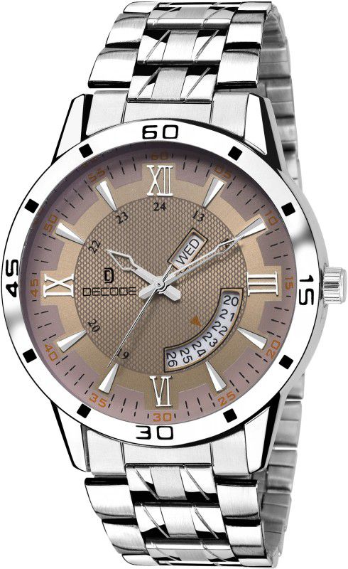 Day Date Collection Analog Watch - For Men Stainless Steel Day and Date Brown Dial CH98 Wrist