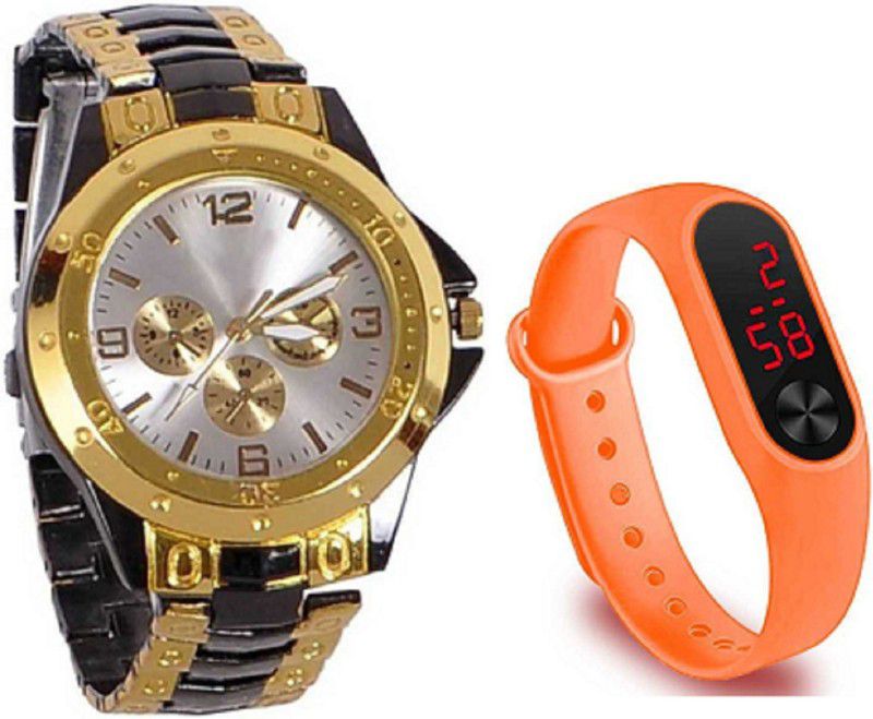 Analog-Digital Watch - For Couple COLLECTION OF DIGITAL & ANALOG WATCHES FOR BOYS,MEN,COUPLE OF COLOR GOLD& BLACK AND ORANGE CLASSY WEAR