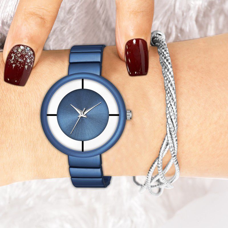 Designer Fashion Wrist Analog Watch - For Girls New Fashion Blue&Silver Dial With Blue Metal Strap For Girl& Women