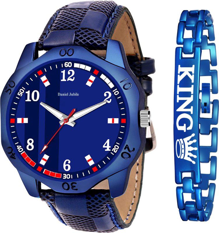 King Bracelet Designer Strap Stylish Sport Look Boys watch for men Analog Watch - For Boys Men03 Blue With King Bracelet