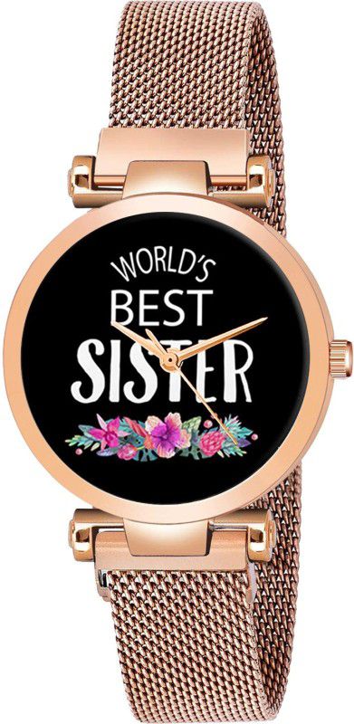 World's Best Sister, Rose Gold Magnetic Mesh Strap Analog Watch Analog Watch - For Women RE-L2016B