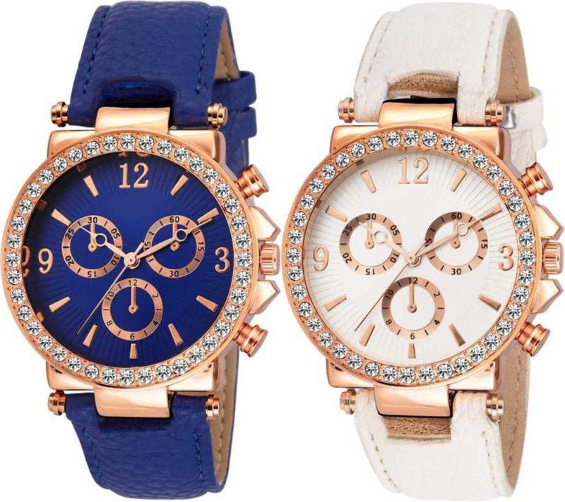 Analog Watch - For Girls New Round Designer White and Blue Color dial