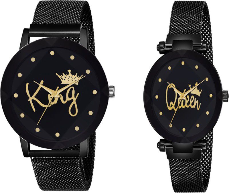 Designer Fashion Wrist Analog Watch - For Couple NX_Crystal-King-queen-BD-maganet strap-Couple Premium Quality Designer Fashion Wrist